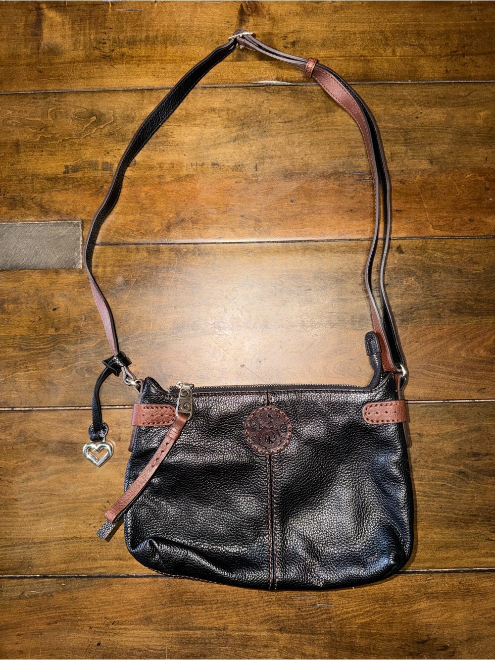 Brighton London Groove Issy Black & Brown Leather Crossbody Bag